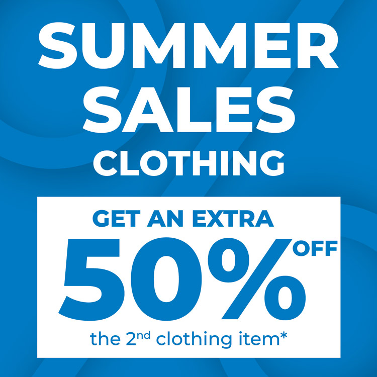 Enjoy our summer sales on women's and men's clothing: 50% off the second item!